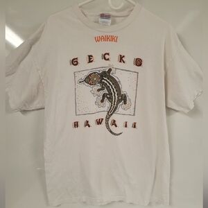 Fun Hawaii Gecko Waikiki Tropical White T-shirt Hanes Heavyweight, Large